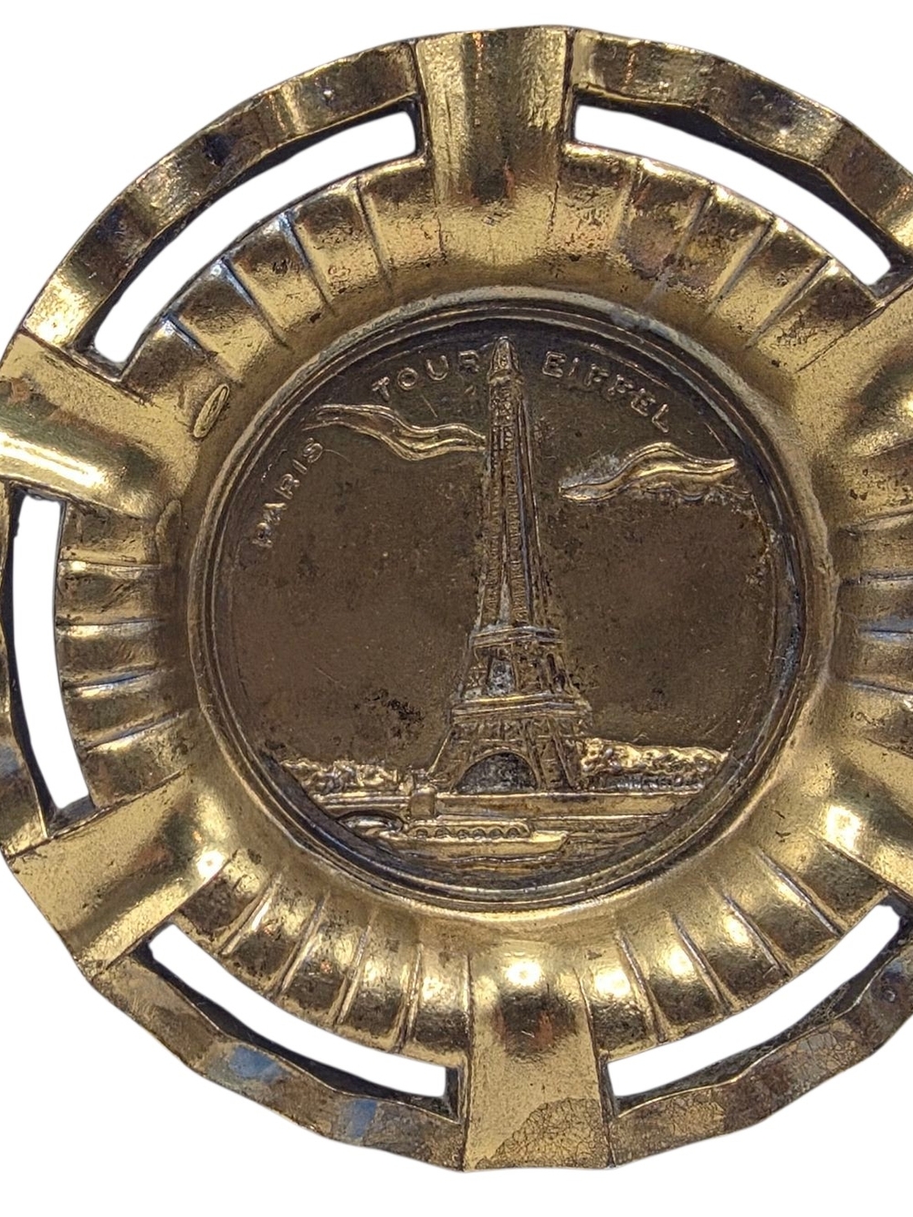 Souvenir de Paris Vintage Metal Ashtray Eiffel Tower 3¾" Diameter